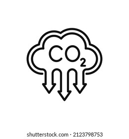 CO2 reduction linear icon isolated on white background. Carbon cloud line silhouette. Environment pollution concept. Outline flat style. Vector illustration.