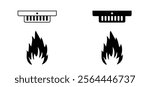 CO2 sensor and smoke, fire alarm detector. Air quality monitor, atmosphere condition for PPM, CO2 meter map, CO2 value meters check. CO2 gas and greenhouse gases. Flame, fire icon.