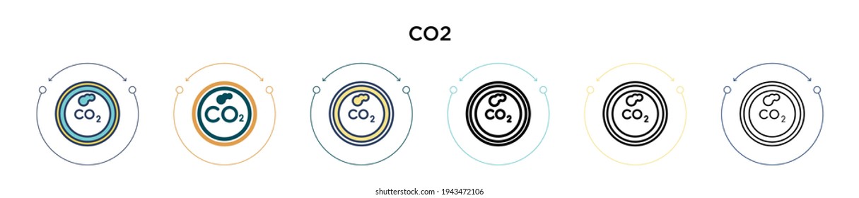 Icono de signo de Co2 en estilo relleno, delgado, contorno y trazo. Ilustración vectorial de dos iconos vectoriales de signo de co2 de color y negro se puede utilizar para móviles, ui, web