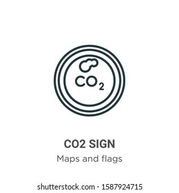 Co2 sign outline vector icon. Thin line black co2 sign icon, flat vector simple element illustration from editable maps and flags concept isolated on white background