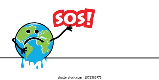 CO2, Stop global warming effect Drought concept melting earth climate change. sos, save the world, earth or planet. Cartoon, climate crisis banner. Vector worldwide view map environment saying day.