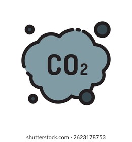CO2 Vector for Carbon Emissions and Environmental Impact. Gas cloud illustration. Climate crisis concept for eco awareness. Filled Line Icon