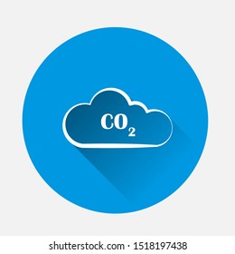 CO2 vector icon on blue background. Flat image with long shadow.