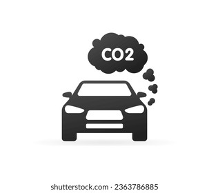 CO2 warning icon. Silhouette, black, vapor gases from a car, green planet, CO2 warning sign. Vector icon