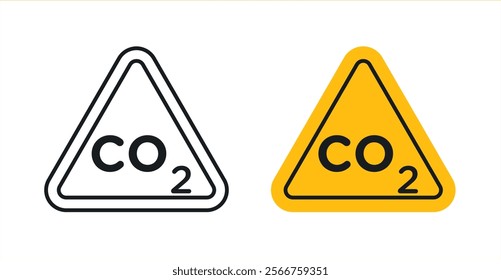 CO2 warning signs in black outline, solid and colored style