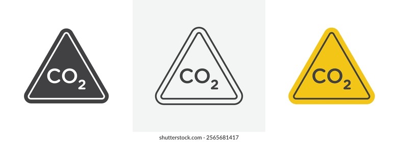 CO2 warning signs set in black and colored versions