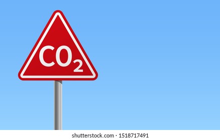 Señal de tráfico de advertencia de CO2 rojo marco blanco azul fondo