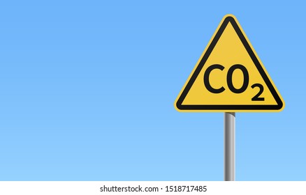 CO2 warning traffic sign yellow black frame blue background