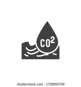 Icono del vector de contaminación del agua por CO2. signo plano relleno para concepto móvil y diseño web. Icono de glifo de contaminación del agua del océano. Símbolo, ilustración del logotipo. Gráficos vectoriales