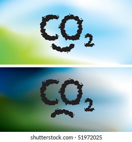 CO2 written as a black smoke clouds on clear and polluted sky