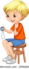 A coach boy cartoon character holding a timer illustration