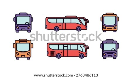 coach bus Line art vector set clean decorative abstract