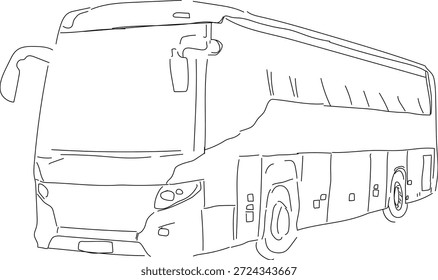 “Ilustración vectorial de ícono de línea de autobús de autobús moderno. Diseño de contorno de vehículo de transporte público aislado sobre fondo blanco. Trazo editable, formato EPS.”