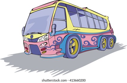 Coach Bus in motion. Color vector illustration.