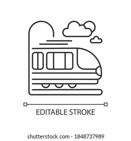 Coach Car Linear Icon. Modern Railroad Transportation Thin Line Customizable Illustration. Contour Symbol. Express Commuter Train, Intercity Travel. Vector Isolated Outline Drawing. Editable Stroke