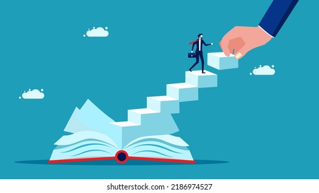 Coach to educate organizational development. businessman builds a book ladder