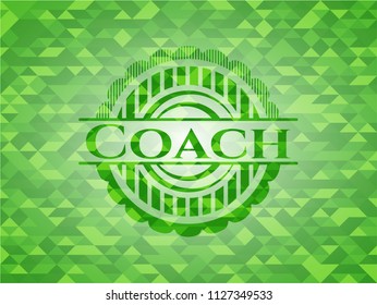 Coach green emblem. Mosaic background