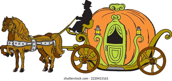 Coach and Horses Vector Illustration