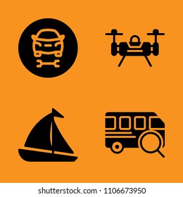 coach, hydraulic, security and inspection icons set. Vector illustration for web and design