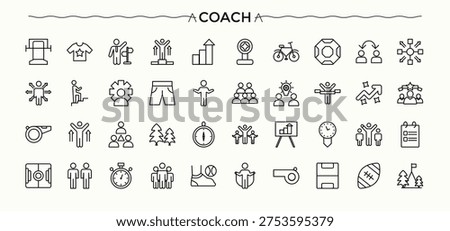 Coach icon set. Counselor icon set. Thin linear style icons. Contain linear symbols trainer, man, advice, leadership, counselor and more. Editable stroke collections.