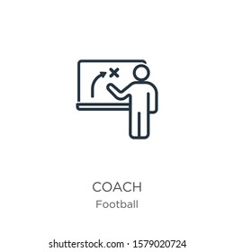 Coach icon. Thin linear coach outline icon isolated on white background from football collection. Line vector sign, symbol for web and mobile