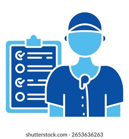 Iconos del entrenador en estilo azul, Ilustración vectorial