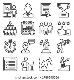 Coach and Instructor Icons Set on White Background. Line Style Vector