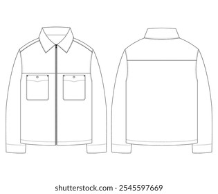 Coach Jacket Trucker Jacket Denim Jacket Vector Illustration Template Flat Design Technical Drawing Mock up