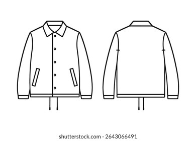 Coach Jacket Vector Line Art Template for Apparel Design and Customization Projects