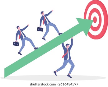 Coach or mentor concept for success, leading people to achieve their company goals. Concept of business leadership, teamwork and cooperation. Flat vector illustration on a white background.

