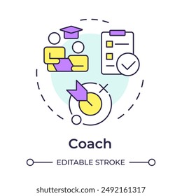 Coach multi color concept icon. Helping unlock mentee potential. Skill development. Professional growth. Round shape line illustration. Abstract idea. Graphic design. Easy to use in blog post