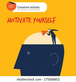 Coach on a head motivate yourself. Vector illustration Eps10 file. Global colors. Text and Texture in separate layers.
