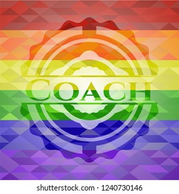 Coach on mosaic background with the colors of the LGBT flag