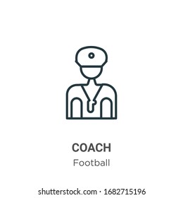 Icono de vector de contorno de entrenador. Icono de vagón negro de línea delgada, ilustración de elemento simple vector plano del concepto de fútbol editable trazo aislado sobre fondo blanco