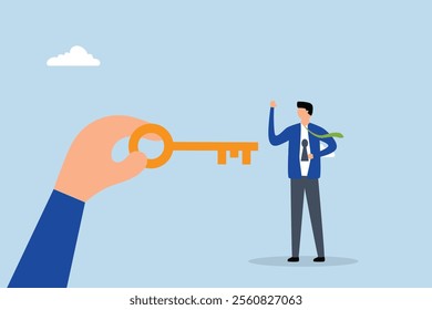 coach possessing the success golden key to open the employee keyhole. 