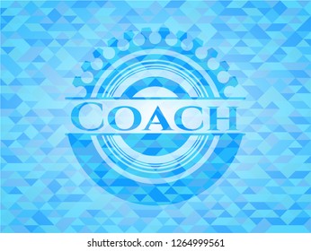 Coach realistic light blue emblem. Mosaic background