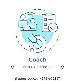Coach soft blue concept icon. Helping unlock mentee potential. Skill development. Professional growth. Round shape line illustration. Abstract idea. Graphic design. Easy to use in blog post