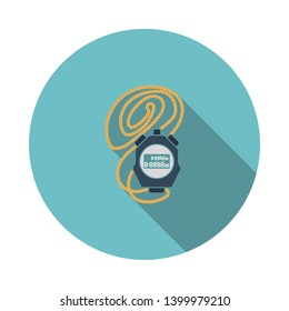 Coach Stopwatch Icon. Flat Circle Stencil Design With Long Shadow. Vector Illustration.