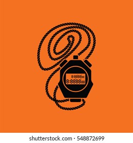 Coach stopwatch  icon. Orange background with black. Vector illustration.