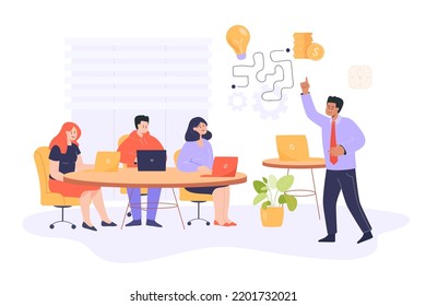 Coach Or Teacher Giving Students Direction For Success. Mentor Giving Instruction For Successful Future Through Knowledge Flat Vector Illustration. Education, Finances Concept For Banner, Landing Page