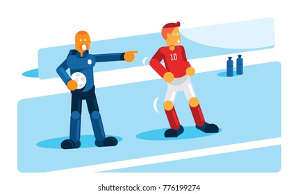 coach training player before substitution side soccer field during match
