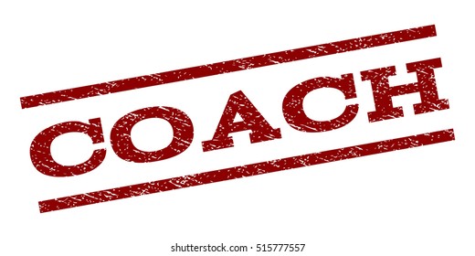 Coach watermark stamp. Text tag between parallel lines with grunge design style. Rubber seal stamp with unclean texture. Vector dark red color ink imprint on a white background.