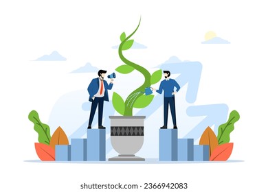 coaches develop employee education and knowledge of inspiring leaders. The team provides support, grows together. Vector illustration for teamwork, guidance, cooperation concept.