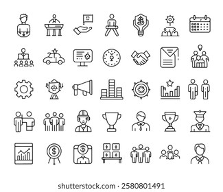 Coaching 50 icon set line art collection design (1)