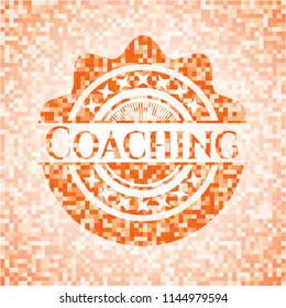 Coaching abstract emblem, orange mosaic background