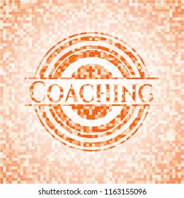 Coaching abstract orange mosaic emblem with background