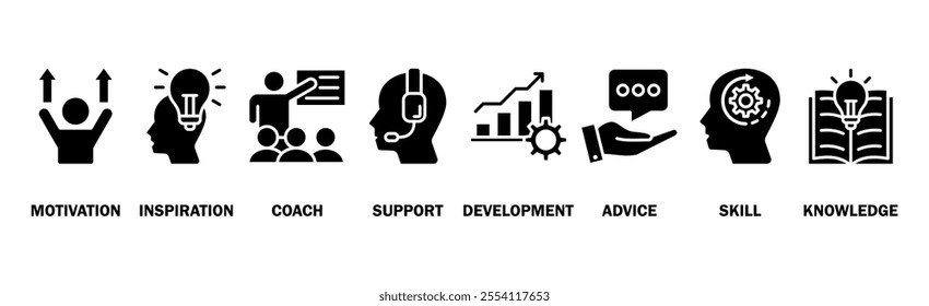 Coaching banner web icon vector illustration concept with icon of motivation, inspiration, coach, support, development, advice, skill, and knowledge