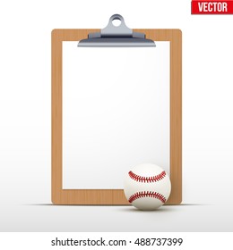 Coaching blank clipboard and baseball ball. Editable Vector illustration Isolated on white background.