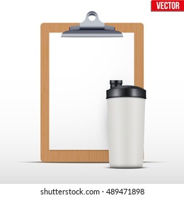 Coaching blank clipboard and workout bottle. Editable Vector illustration Isolated on white background.