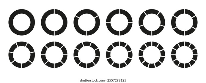 Coaching blank. Wheel divided, one, two, three, four, five, six, seven, eight, nine, ten, eleven, twelve segments. Infographic chart. Circle division, 1, 2, 3, 4, 5, 6, 7, 8, 9, 10, 11, 12 equal parts